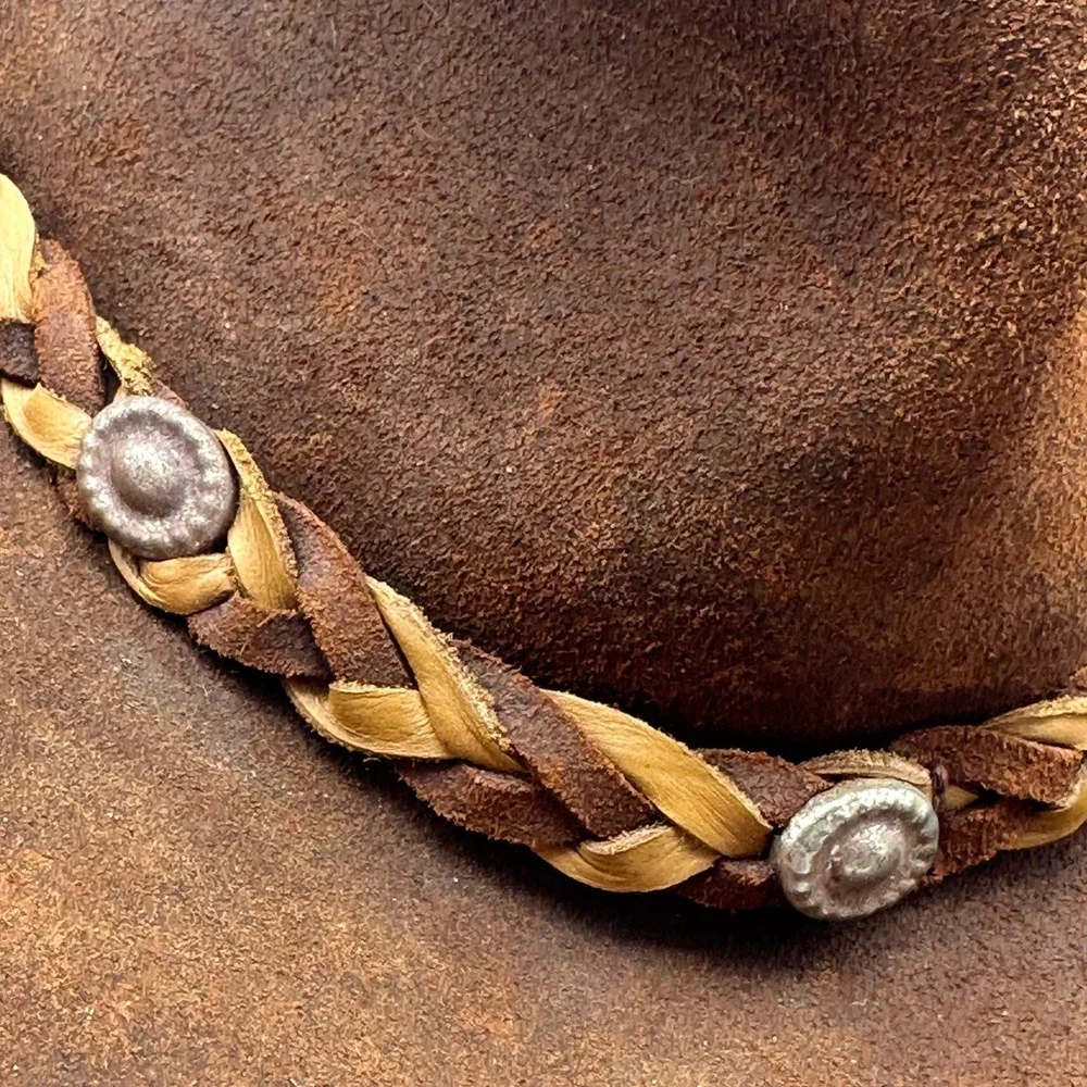 Vintage Brown Suede Leather Cowboy Hat Braided Band Concho Western Mexico Hat L